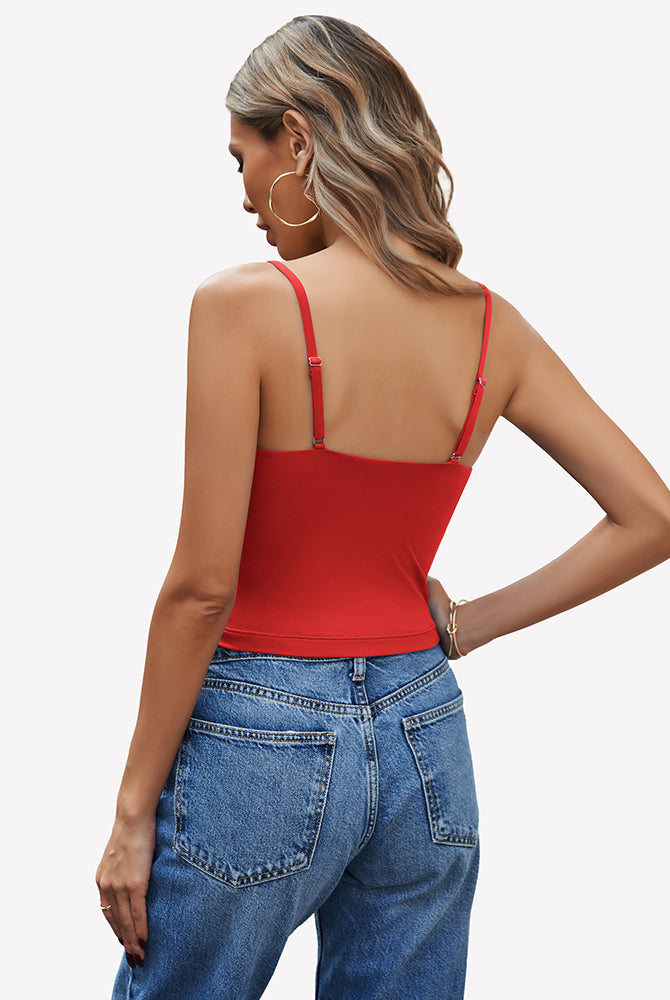 Red cami top, adjustable straps, Y2K style, with jeans, for daily wear and streetwear
