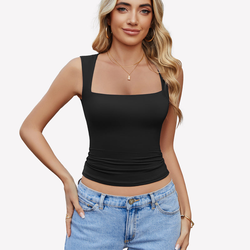 Square Neck Tank Top Basic Crop Tops