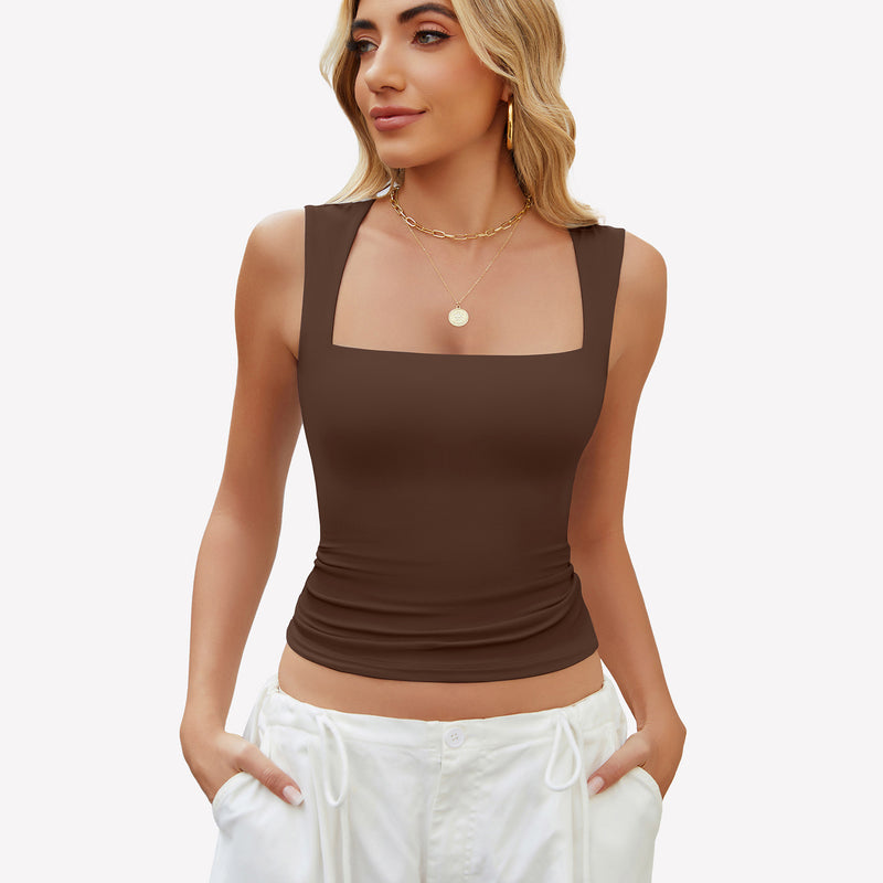 Square Neck Tank Top Basic Crop Tops