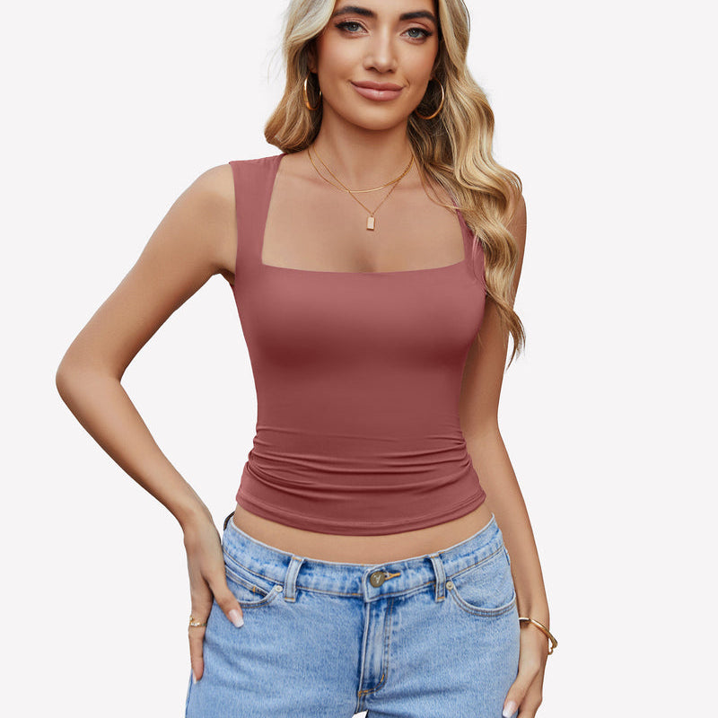 Square Neck Tank Top Basic Crop Tops