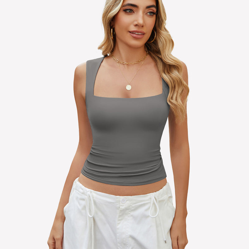 Square Neck Tank Top Basic Crop Tops