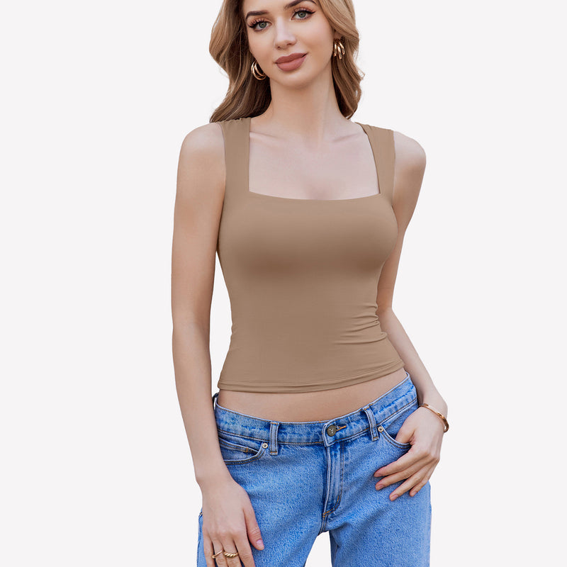 Square Neck Tank Top Basic Crop Tops
