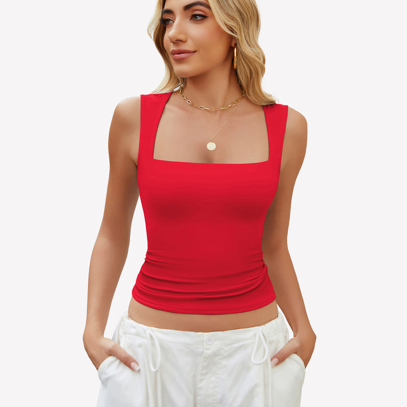 Square Neck Tank Top Basic Crop Tops