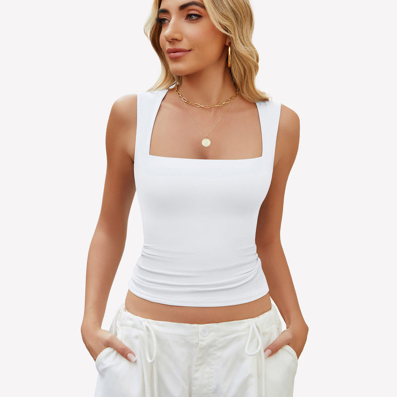 Square Neck Tank Top Basic Crop Tops