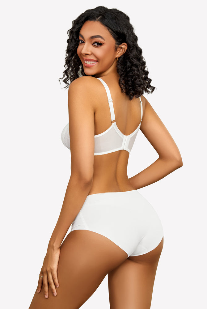 White lace push-up bra set with adjustable straps. Ultra-soft mesh, perfect for special nights.