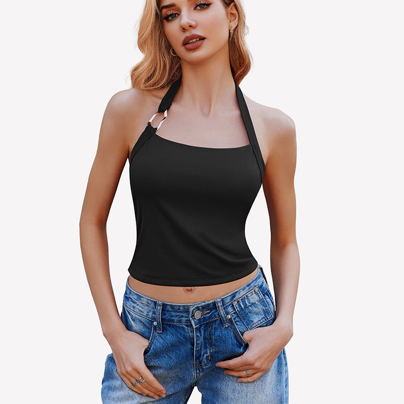 Double Lined Backless Ribbed Crop Top