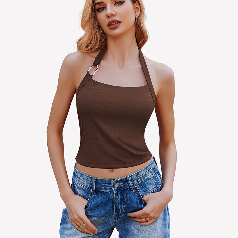 Double Lined Backless Ribbed Crop Top