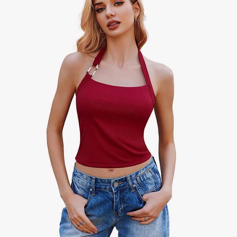 Double Lined Backless Ribbed Crop Top