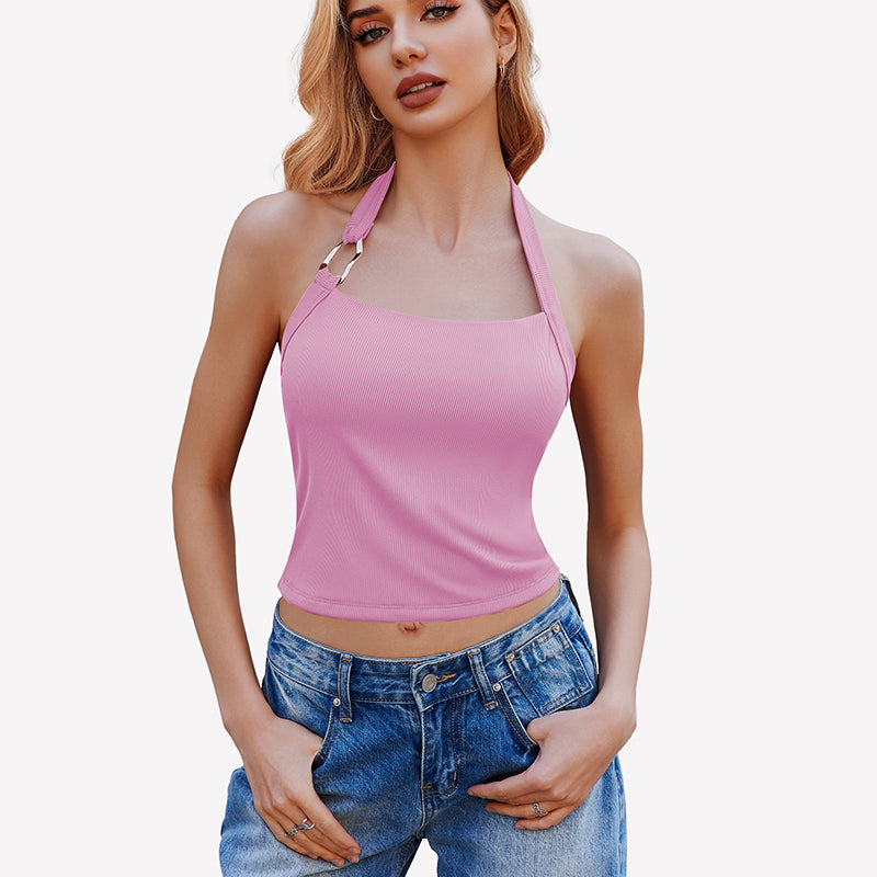 Double Lined Backless Ribbed Crop Top