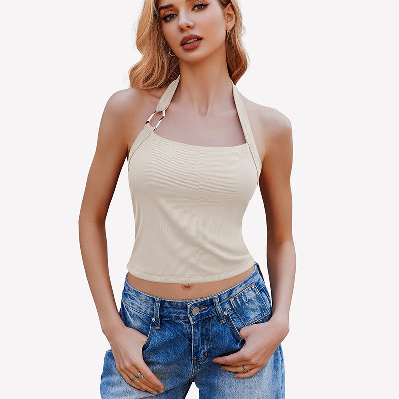 Double Lined Backless Ribbed Crop Top
