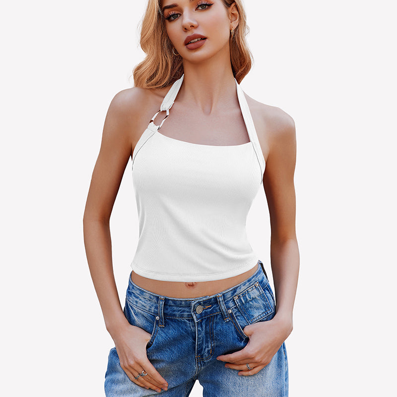 Double Lined Backless Ribbed Crop Top
