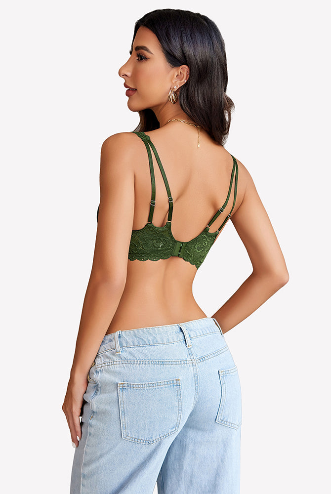 Avidlove green lace bralette with V-neck and criss-cross design, comfortable and stylish.