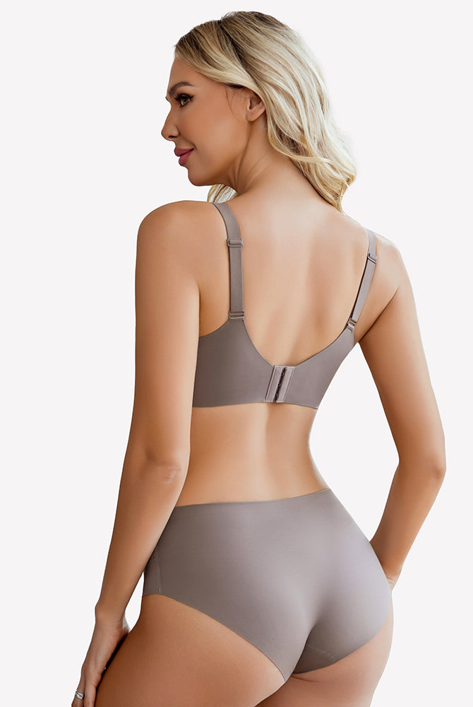 Taupe seamless bra and underwear set, offering comfort and support, perfect for everyday wear.