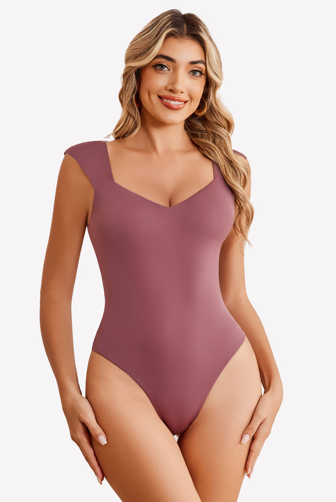 Mauve seamless tank top thong bodysuit with sweetheart neckline. Sexy and trendy.