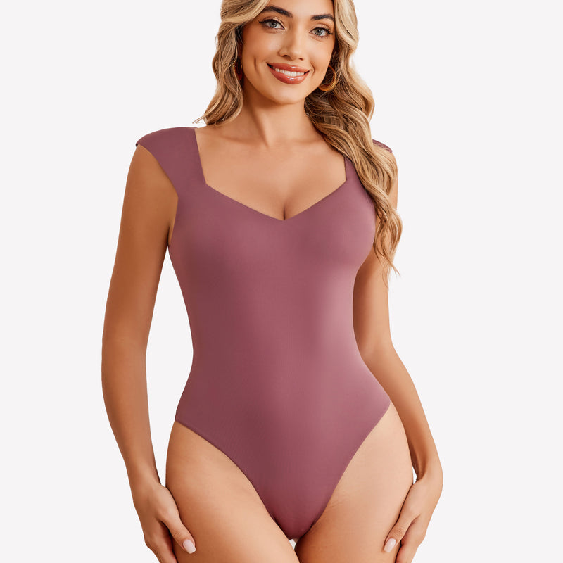 Mauve seamless tank top thong bodysuit with sweetheart neckline. Sexy and trendy.