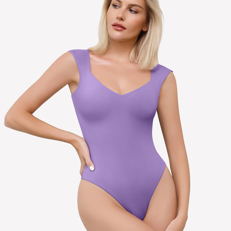 Lavender seamless tank top thong bodysuit with sweetheart neckline. Sexy and trendy lingerie.