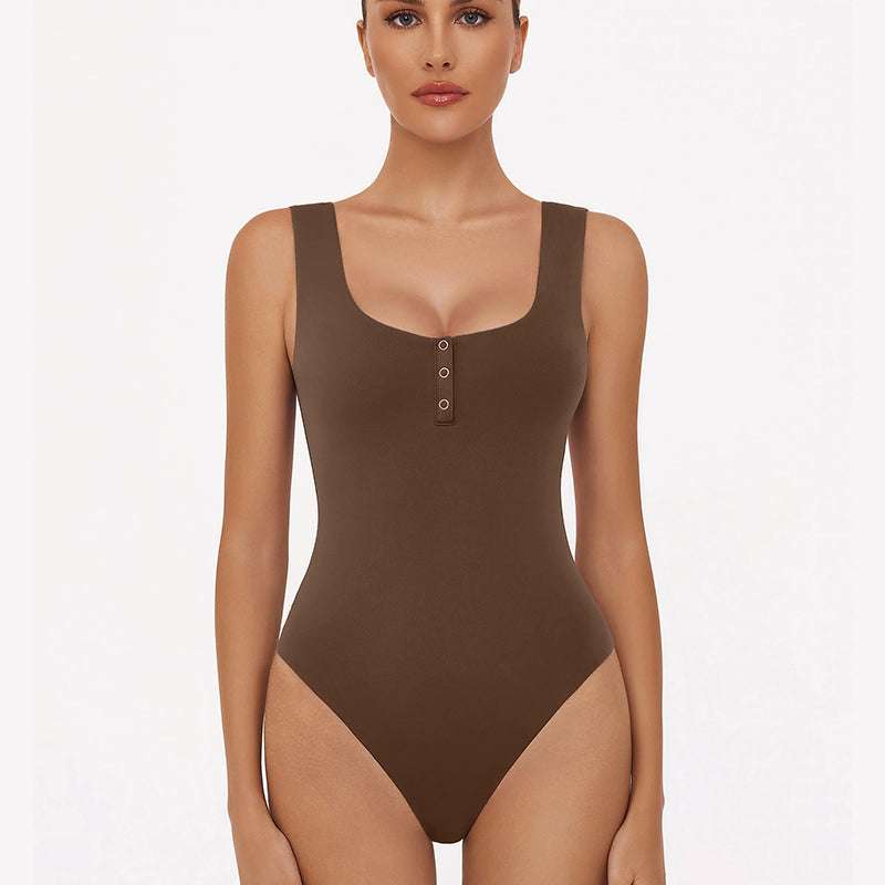 Button Down Square Neck Sleeveless Bodysuit