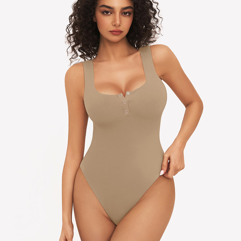 Button Down Square Neck Sleeveless Bodysuit