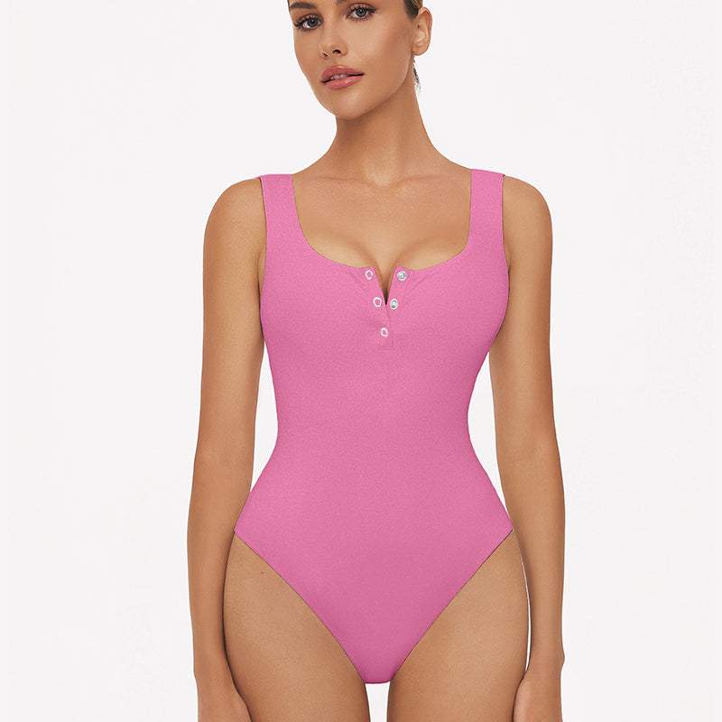 Button Down Square Neck Sleeveless Bodysuit