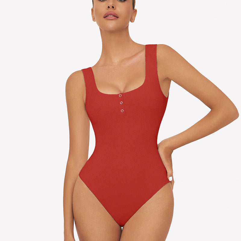 Button Down Square Neck Sleeveless Bodysuit