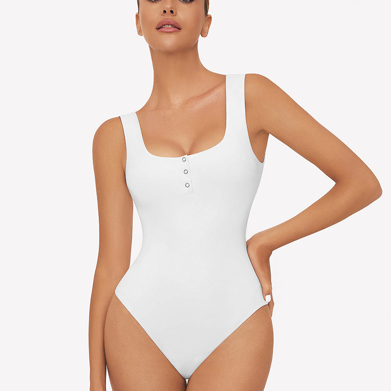 Button Down Square Neck Sleeveless Bodysuit