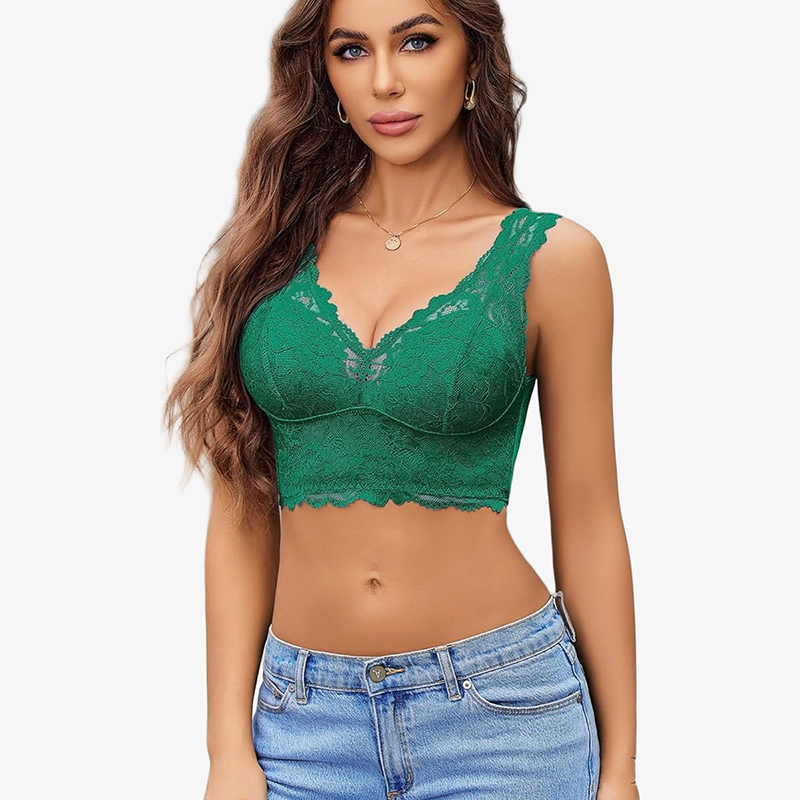Lace Bralette Deep V Plunge Wireless Bra