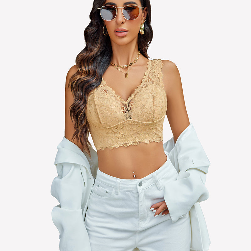 Lace Bralette Deep V Plunge Wireless Bra