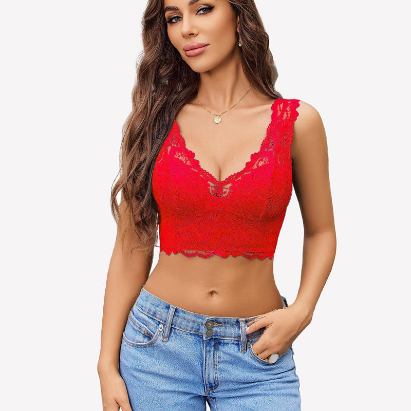 Lace Bralette Deep V Plunge Wireless Bra