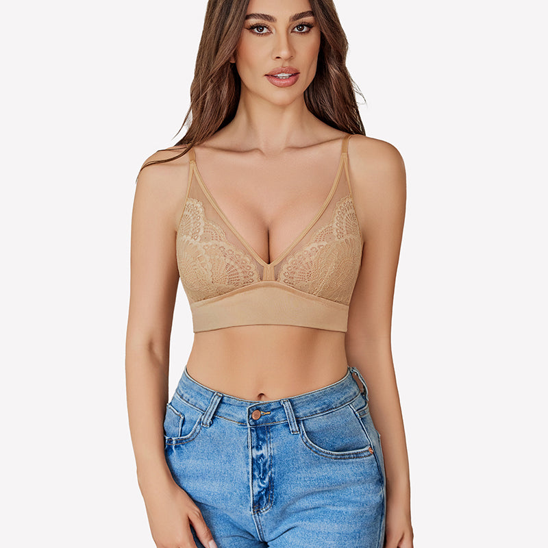 Bügelloser Bralette-BH aus Netzstoff mit V-Ausschnitt
