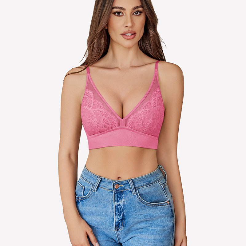 Bügelloser Bralette-BH aus Netzstoff mit V-Ausschnitt