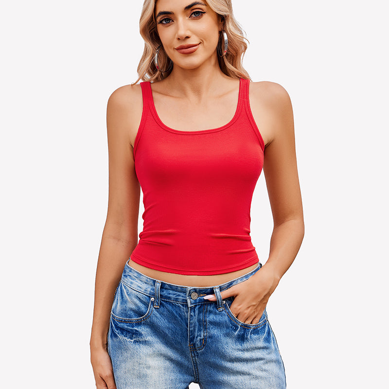 Square Neck Racerback Ribbed Tops