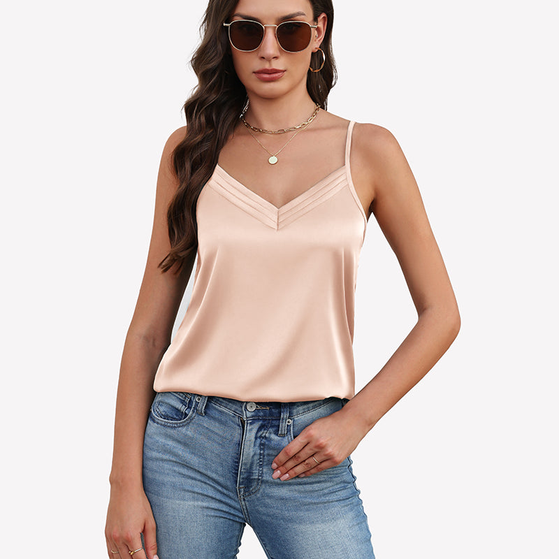 Silk Satin Tank Tops V Neck Tank Shirt