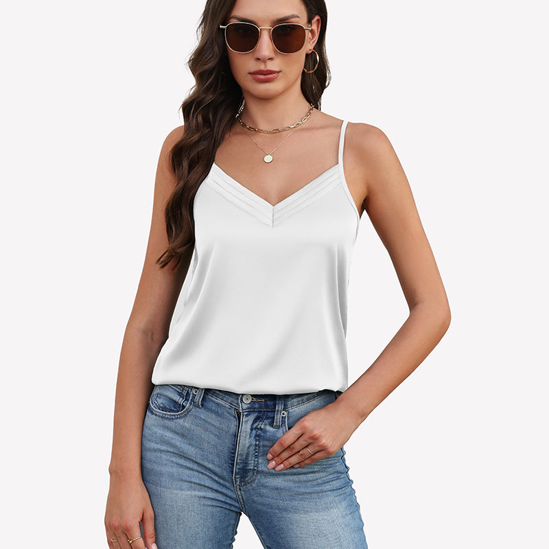 Silk Satin Tank Tops V Neck Tank Shirt