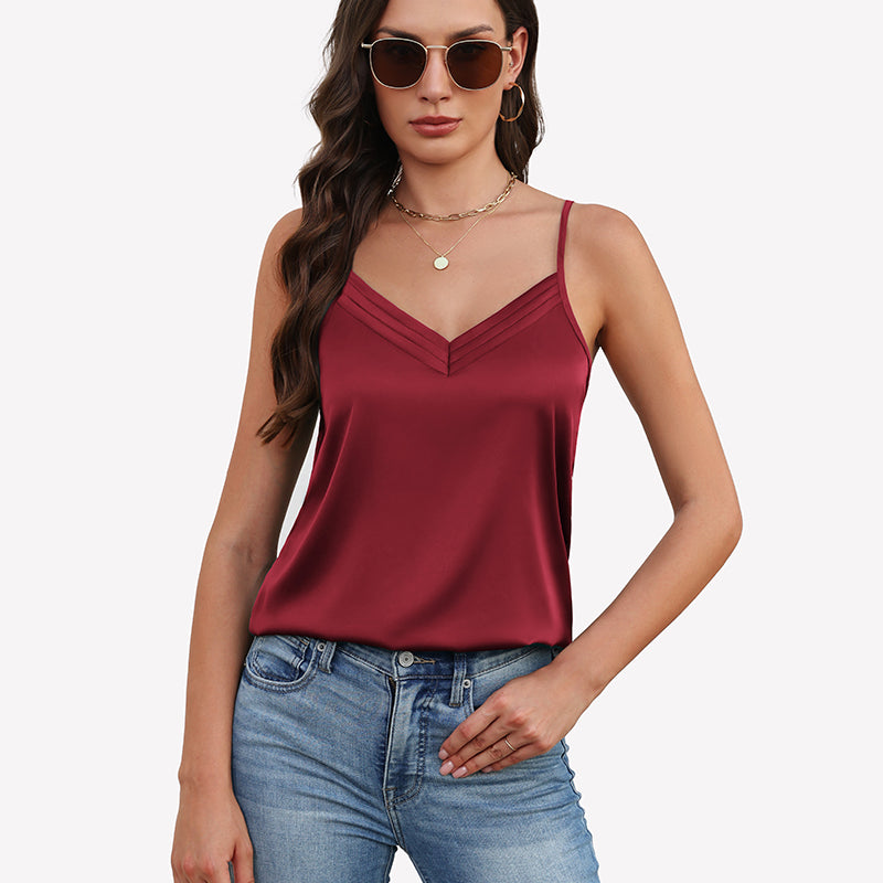 Silk Satin Tank Tops V Neck Tank Shirt