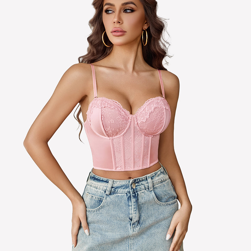 Bustier Tops V Neck Lace Bralettes Corset