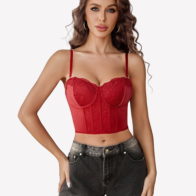Bustier Tops V Neck Lace Bralettes Corset