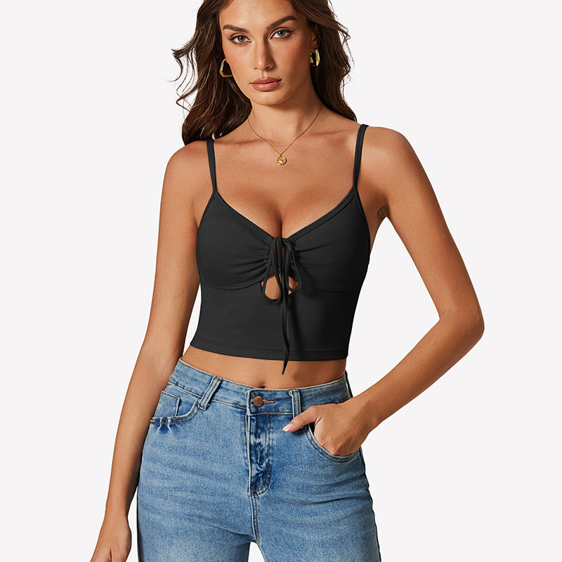Tie Front Crop Top Cutout Tank Top