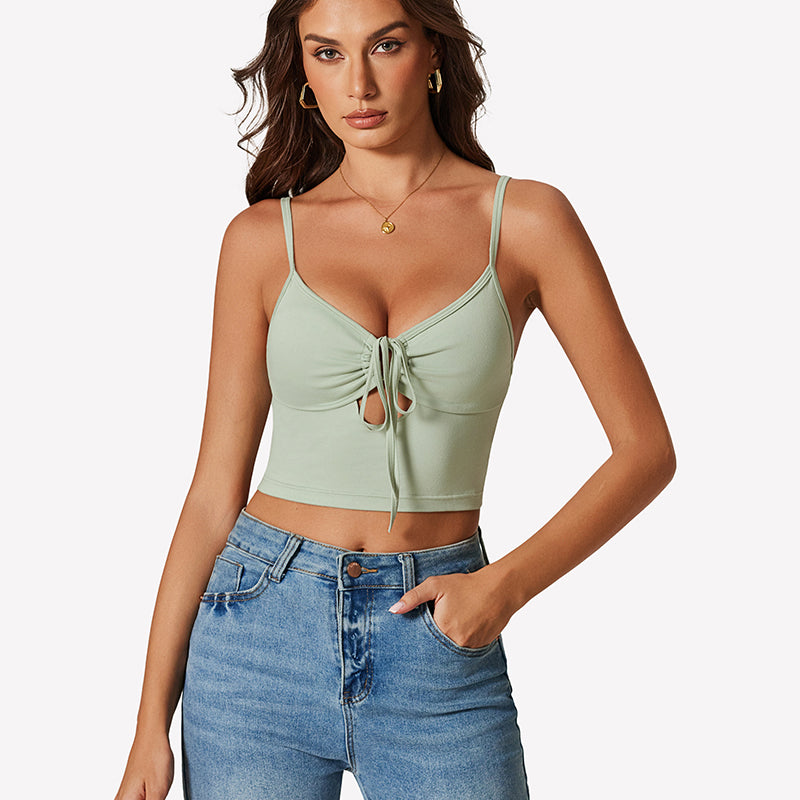 Tie Front Crop Top Cutout Tank Top