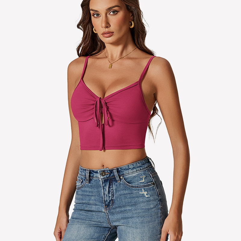 Tie Front Crop Top Cutout Tank Top