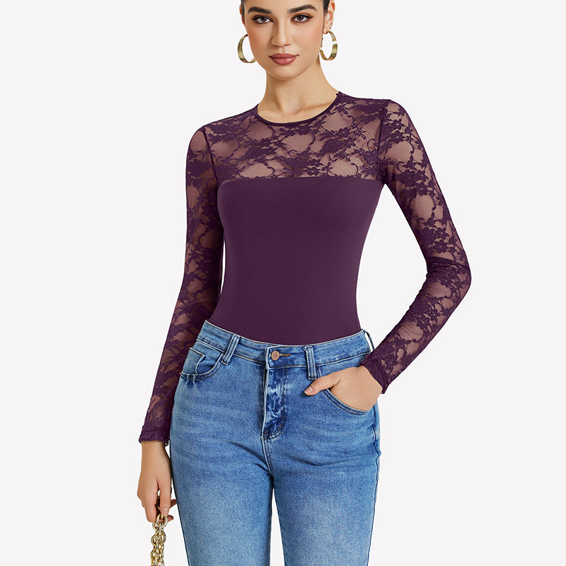 Lace Long Sleeve Bodysuit Tops