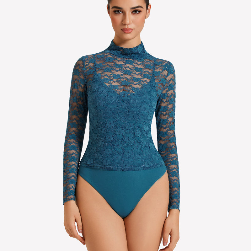 Long Sleeve Bodysuit Lace Tops Two Piece Set