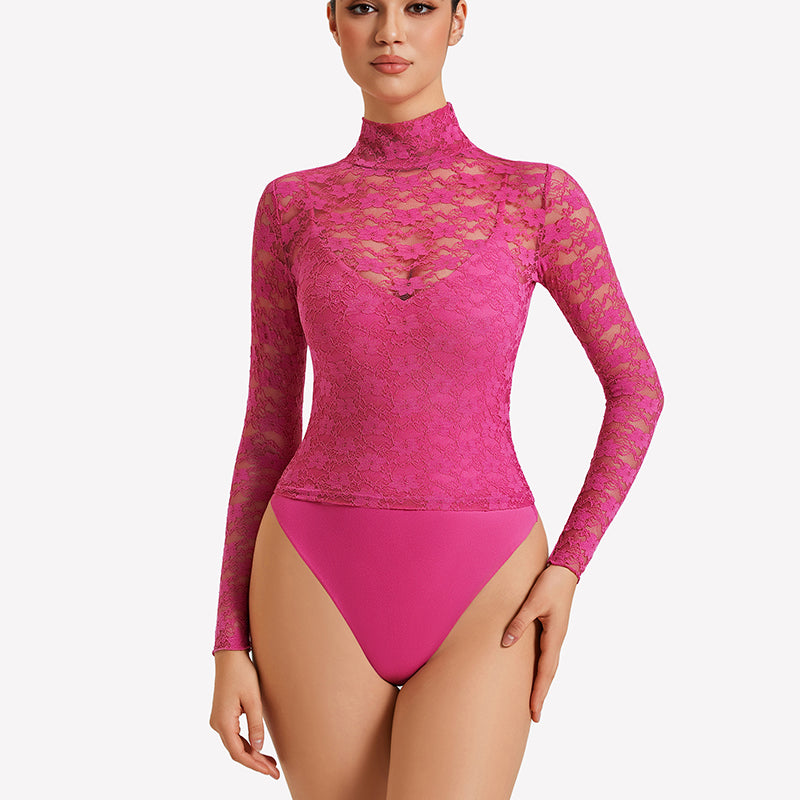 Long Sleeve Bodysuit Lace Tops Two Piece Set