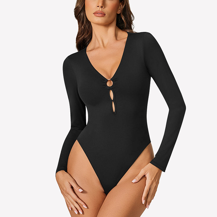 Cutout Plunge Deep V Neck Bodysuit
