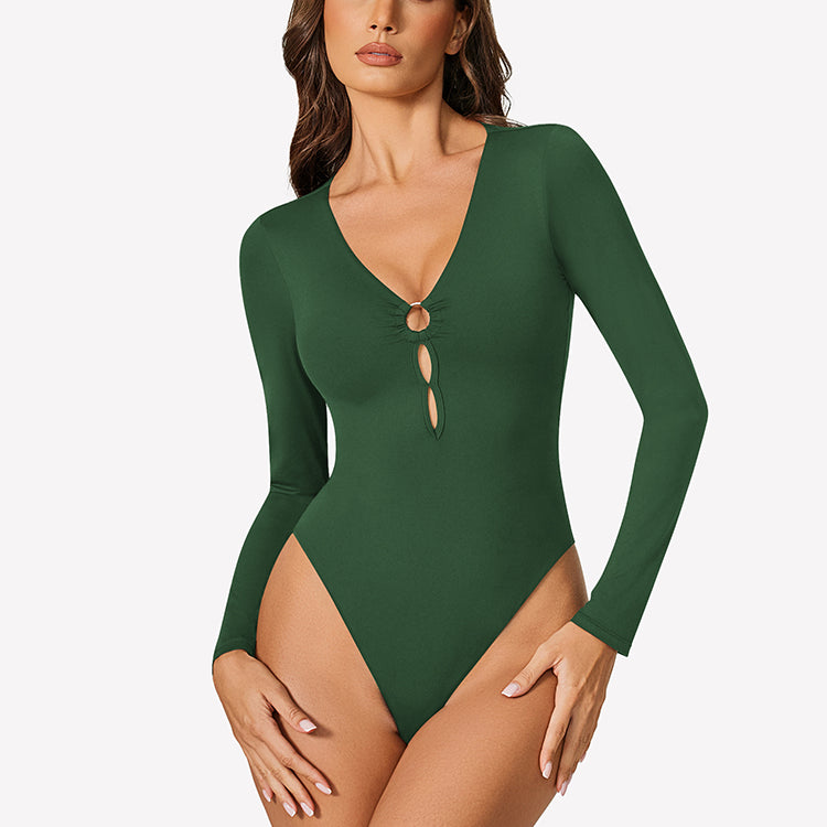 Cutout Plunge Deep V Neck Bodysuit