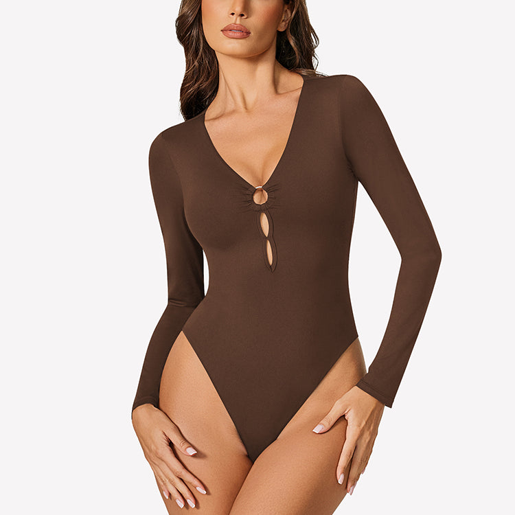Cutout Plunge Deep V Neck Bodysuit