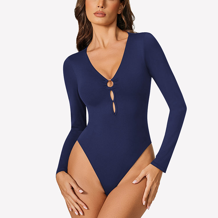 Cutout Plunge Deep V Neck Bodysuit