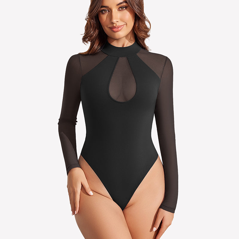 Long Sleeve Bodysuits Mesh Top