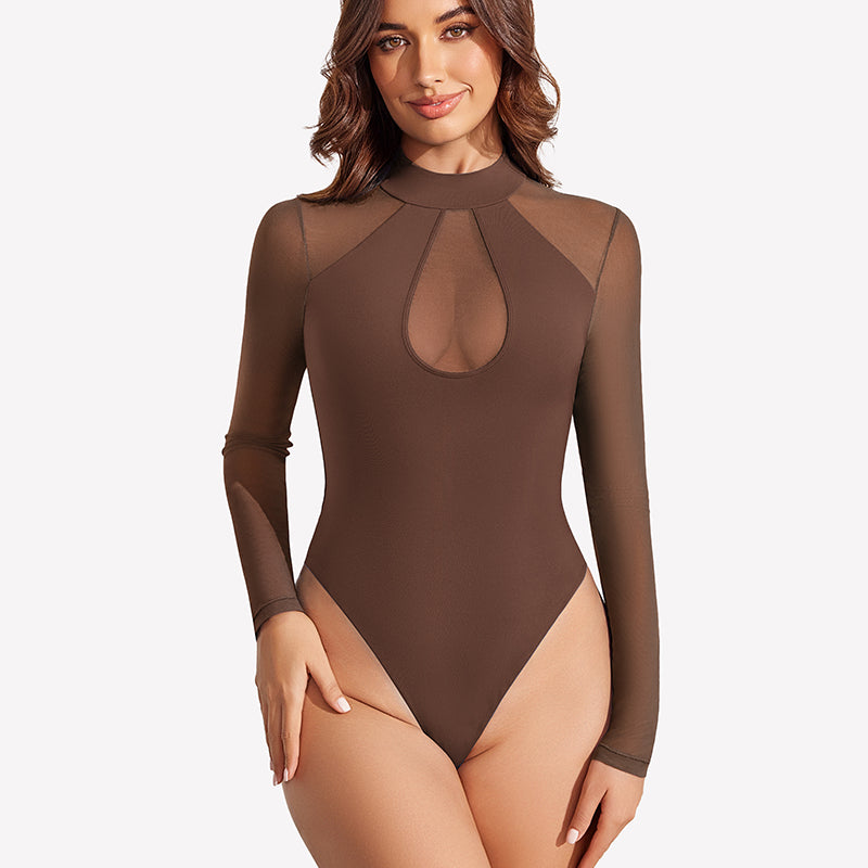 Long Sleeve Bodysuits Mesh Top