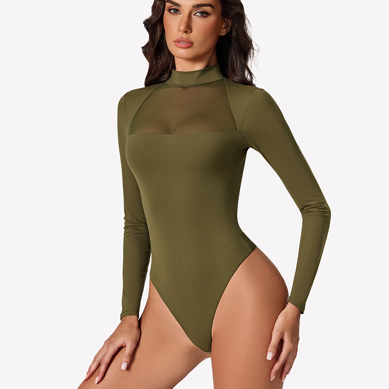 Long Sleeve Leotard Mesh Bodysuit Tops