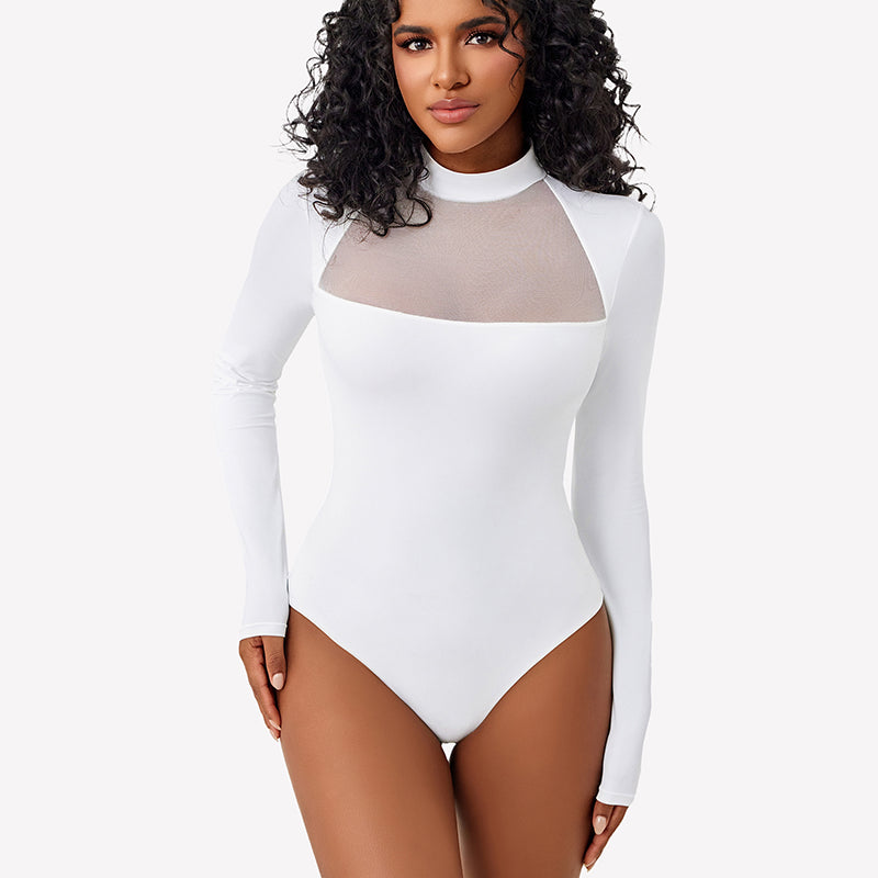 Long Sleeve Leotard Mesh Bodysuit Tops